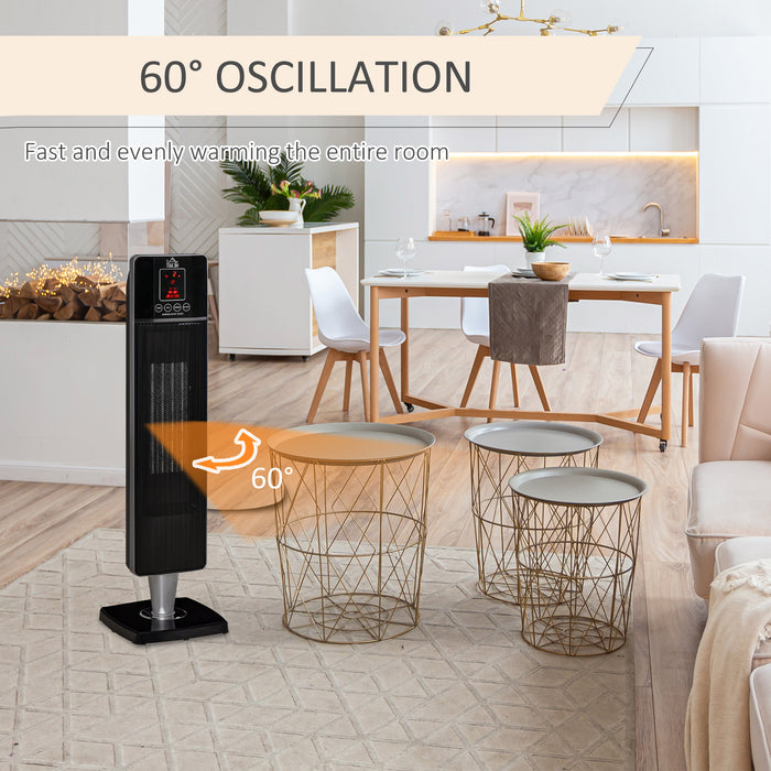 Ceramic Tower Heater with Oscillation - Remote-Controlled Space Heater with 8-Hour Timer, Safety Features - Ideal for Home Overheat & Tip-Over Protection, Dual Heating Modes (1000W/2000W), Black