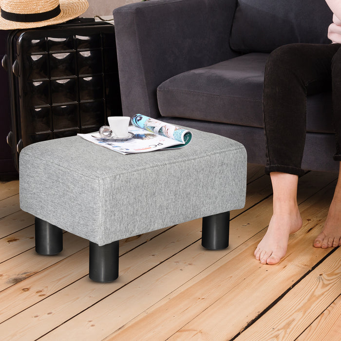 Linen Fabric Ottoman - Compact Grey Footrest with Sturdy Legs for Home and Office - Versatile Small Seat Footstool for Space-Saving Comfort