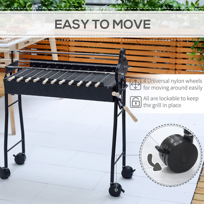 Charcoal Trolley BBQ - Outdoor High-Temperature Powder-Coated Grill with Wheels, 85x36x90cm - Ideal for Garden Barbecue Cooking