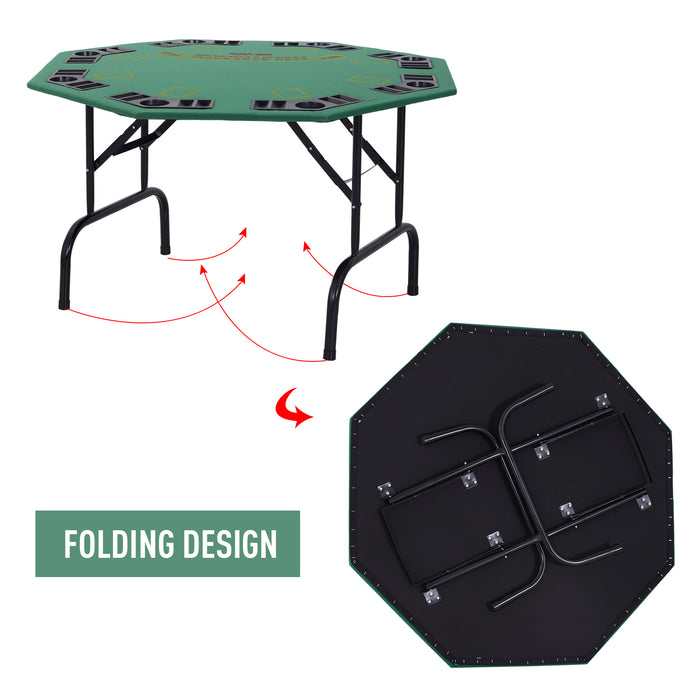 8-Player Folding Poker Table - Octagon Felt Top with Cup Holders and Steel Base - Ideal for Blackjack, Casino Games and Family Game Nights