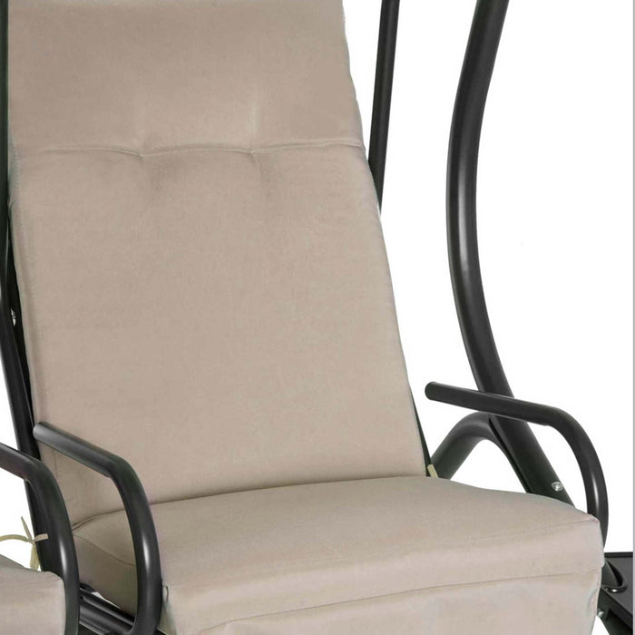 2-Seater Swing Chair with Cushions - Modern Dual Seating Outdoor Lounge Chair with Removable Canopy - Perfect for Patio Relaxation and Comfort in Beige