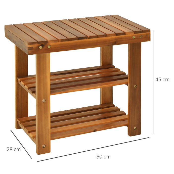 Acacia Wood Shoe Bench with 3 Tiers - Space-Saving Footwear Organizer and Hallway Shelf - Ideal for Entryways, Bedrooms, and Living Rooms