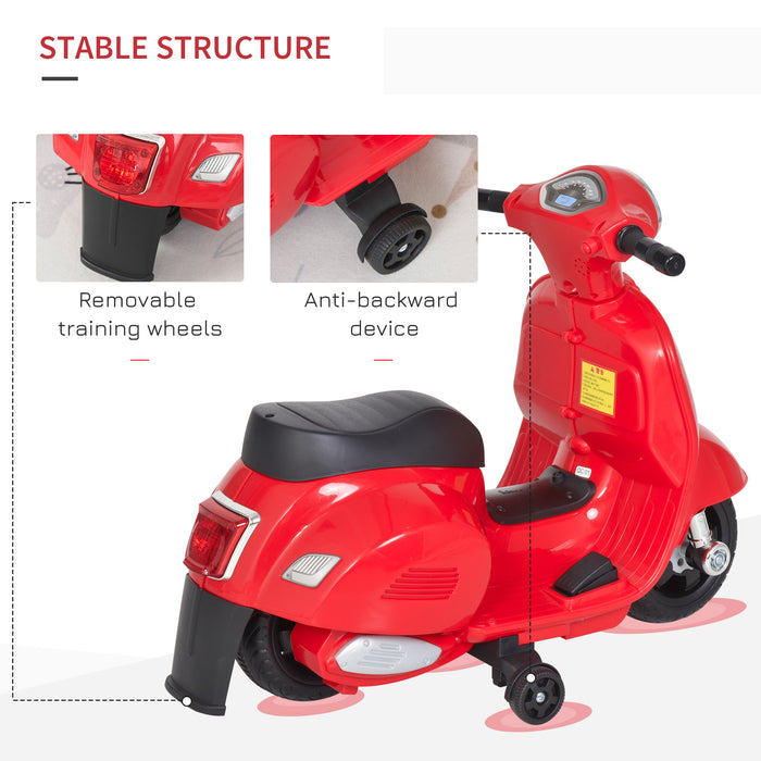 Vespa Electric Trike for Kids - Battery-Powered Motorcycle with Horn and Headlight, 6V Ride-On Toy - Ideal for Toddlers 18-36 Months in Vibrant Red