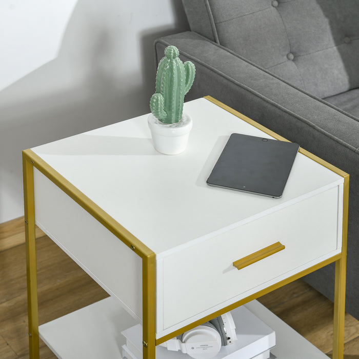 Modern Bedside Table Pair - Storage-Efficient Nightstands with Drawer and Shelf - Ideal for Bedroom Organization