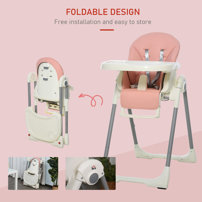 Convertible High Chair for Babies and Toddlers - Foldable, Height-Adjustable, and Wheeled with 5-Point Harness - Perfect for Feeding and Seating Young Children