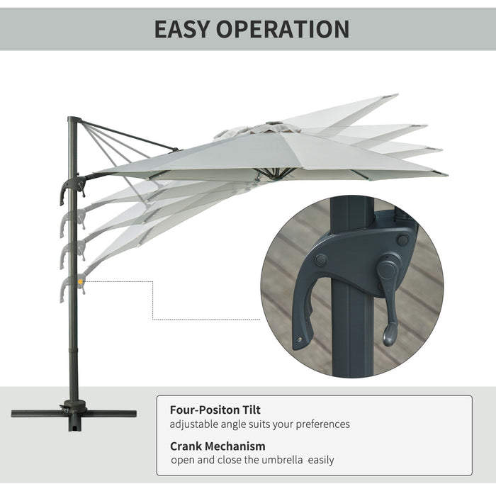 Cantilever Roma 3m Umbrella - LED Solar-Lit Patio Sunshade with Cross Base, 360° Rotation - Ideal for Outdoor Relaxation and Nighttime Ambiance