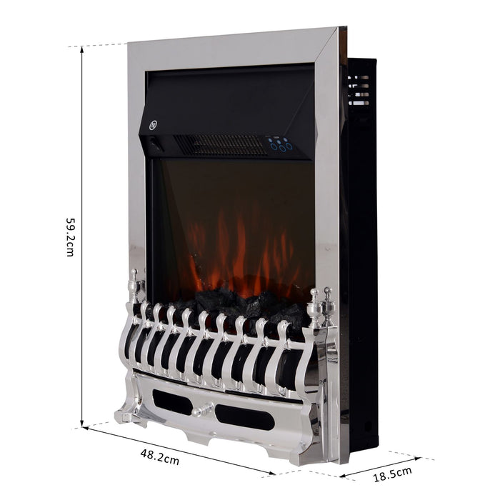 Electric Fireplace with LED Coal Flame Effect - Contemporary Inset Heater with Glass View and Remote Control - Cozy Ambiance for Home Space Heating