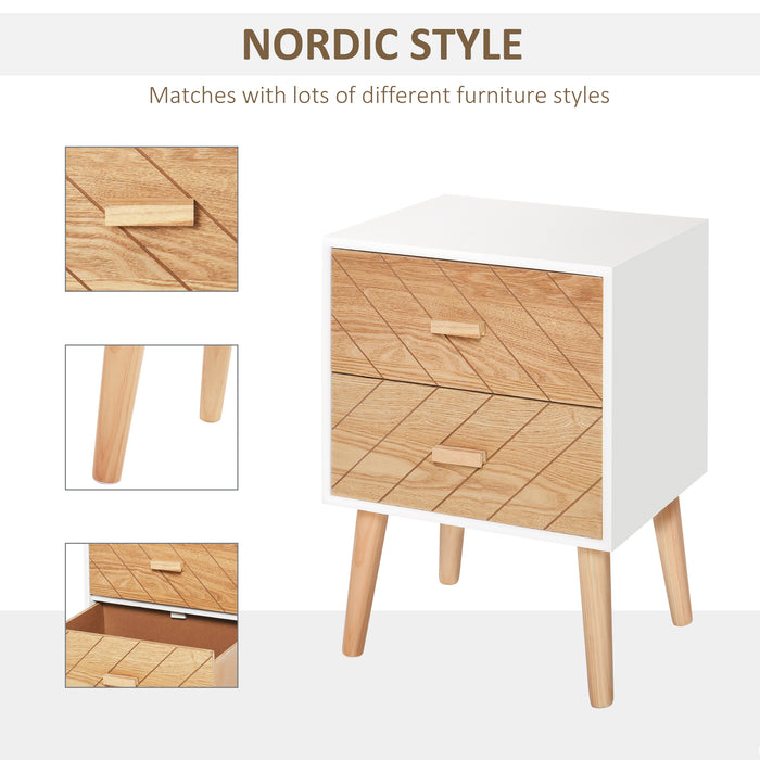 Nordic Style Bedside Storage - 2-Drawer Wooden Side Cabinet with Scandinavian Design - Elegant Bedroom Organizer for Modern Home Decor