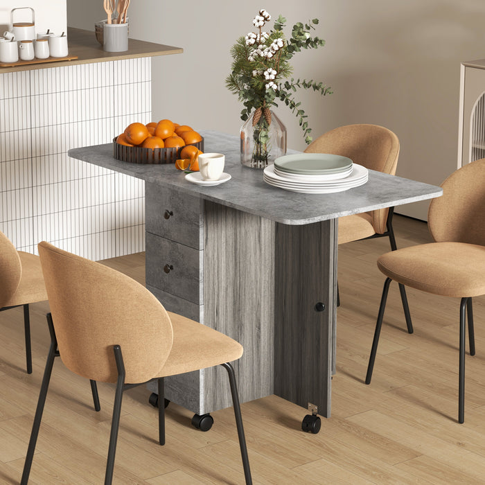 Compact Folding Dining Table - Space-Saving Drop Leaf Design with Convenient Drawers & Storage Cabinet - Ideal for Small Spaces and Multifunctional Rooms