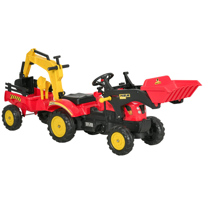 Kids Controllable Excavator - Durable Plastic Pedal-Powered Ride-On Truck in Red and Yellow - Perfect for Budding Construction Enthusiasts