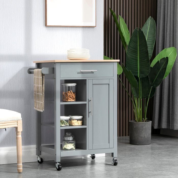 Compact Rolling Kitchen Utility Cart - Open Shelf & Storage Drawer, Grey - Ideal for Dining Room & Small Kitchen Organization