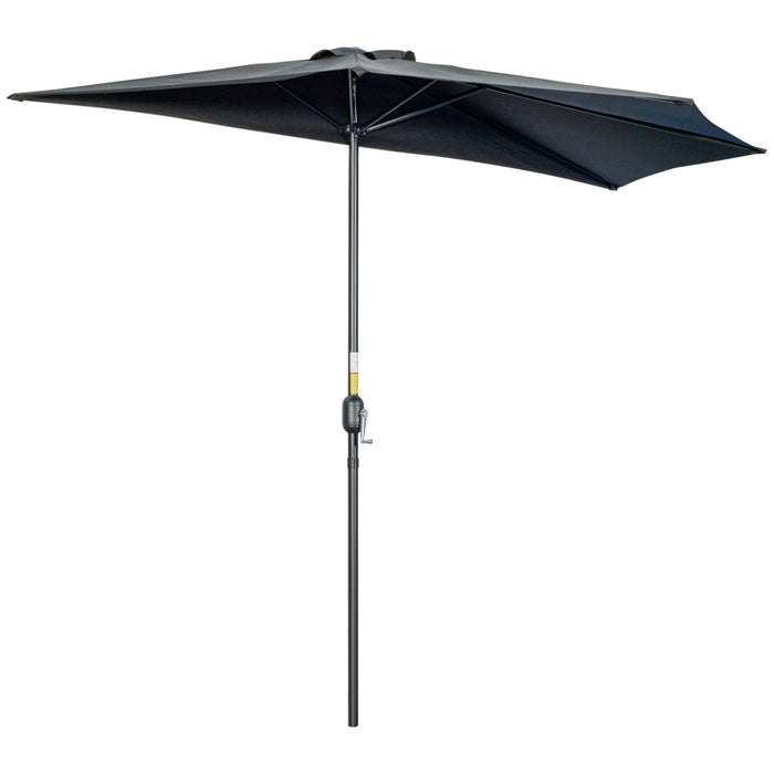 Half Parasol 3m Diameter - Semi-Circular Outdoor Umbrella with Metal Frame and Crank Handle, Black - Ideal for Balconies and Compact Spaces (Base Not Included)