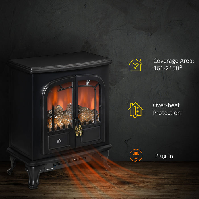 Electric Fireplace Heater with LED Flame Display - Freestanding Double-Door Stove, 1000W/2000W with Overheat Protection - Ideal for Cozy Indoor Heating & Room Ambiance