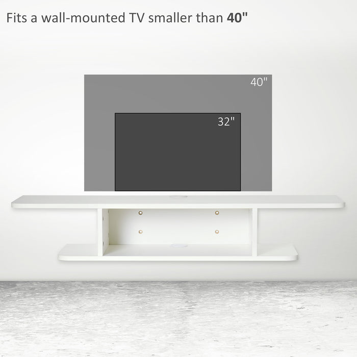 Floating TV Unit Stand - Wall Mounted Media Console, Up to 40" TV Support with Storage Shelf, White - Ideal for Modern Entertainment Centers