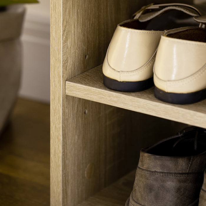 Shoe Cabinet Bench with Hidden Storage - Padded Seating Organizer and Footwear Rack in Oak Tone - Stylish Hallway Space Saver