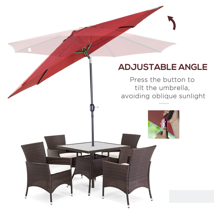 Tilting Parasol 3m Sun Shade Umbrella - Wine Red, 8 Ribs, Crank Handle for Easy Adjustment - Ideal for Garden, Balcony, Outdoor Bench Seating