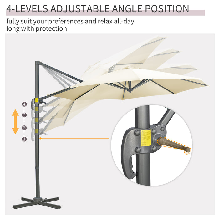 Cantilever Parasol with Cross Base - 3x3 Meter Cream White Garden Umbrella with 360° Rotation and Tilt - Ideal for Outdoor Patios and Sun Protection