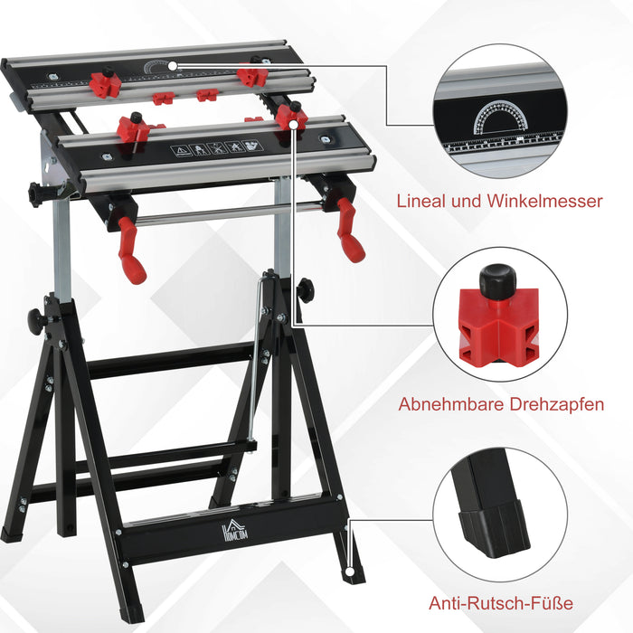 Heavy-Duty Foldable Workbench with Adjustable Height and Clamps - Carpenter Saw Table and Tool Stand with Sturdy Steel Frame - Ideal for Woodworking, 100kg Load Capacity