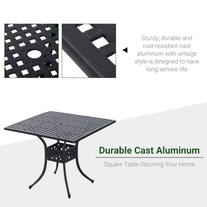 Aluminium Grid Motif 90cm Square Table - Garden Patio Outdoor Dining Table with Umbrella Hole - Ideal for Family Gatherings and Al Fresco Dining