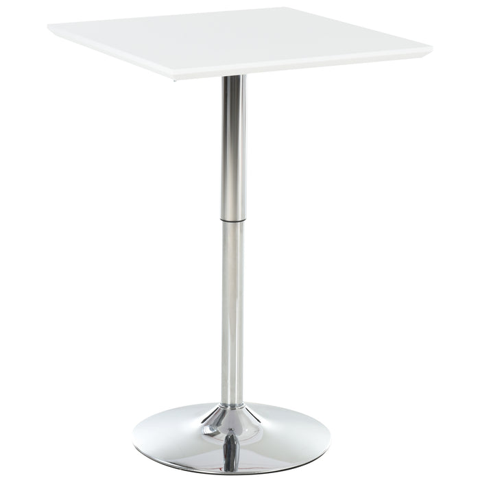 Adjustable Square Bar Table with Sturdy Metal Base - Height-Adaptable Counter Pub Desk for Dining, Entertaining - Ideal for Home Bar, Kitchen Spaces in White