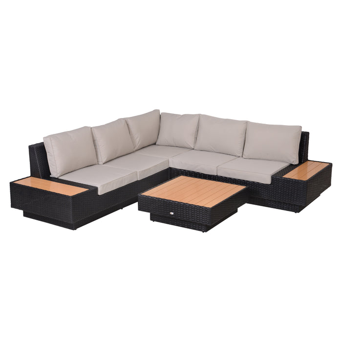 5-Seater Rattan Corner Sofa Set with Coffee Table - Outdoor Garden Furniture in Black Wicker Weave with Cushions and Armrests - Perfect for Patio, Conservatory Entertaining