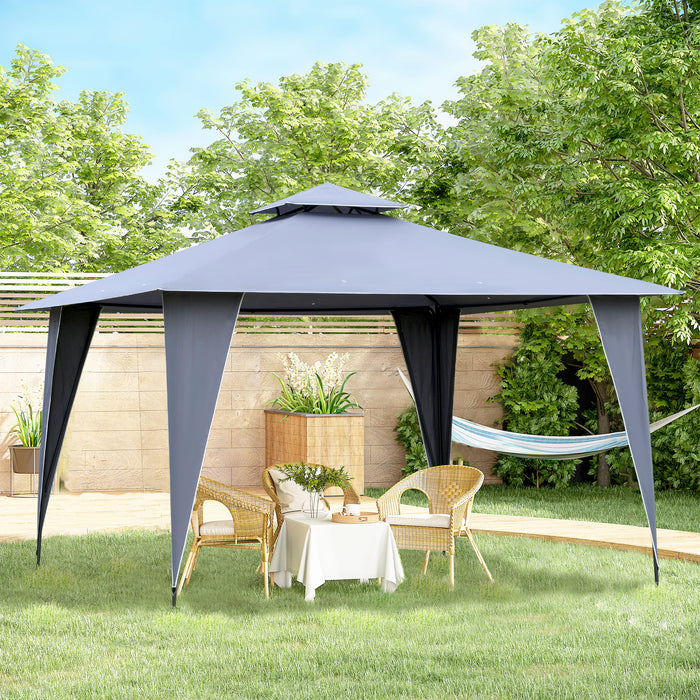 3.5x3.5m Sideless Gazebo Canopy - Dual-Tier Roof, Steel Frame Event Shelter for Outdoor Parties - Ideal for Garden Gatherings and Shade Protection