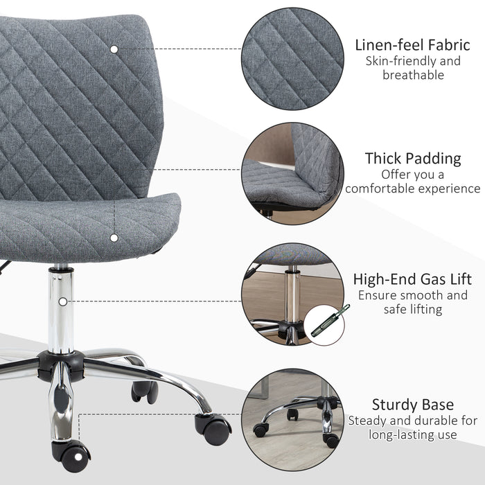 Mid Back Swivel Chair - 360° Rotating, Height Adjustable with Thick Sponge Padding, Linen Fabric in Grey - Ideal for Comfortable Home Office Seating