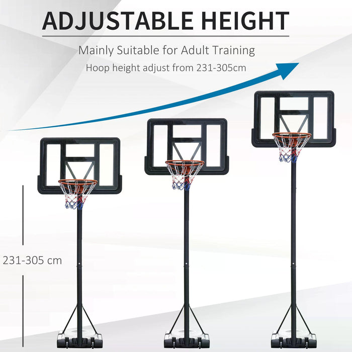 Adjustable Basketball Hoop Stand 231-305cm - Portable Freestanding System with Transparent Backboard - Ideal for Adults with Two Moving Wheels