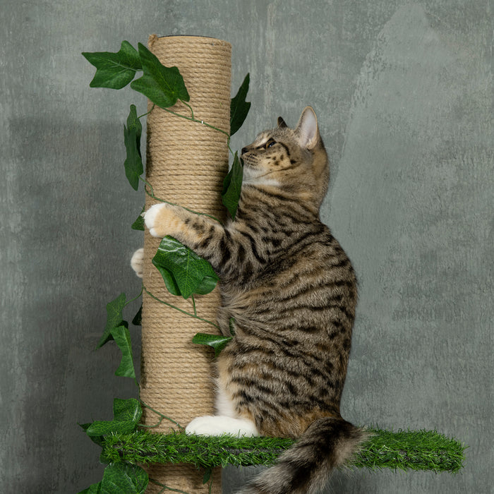 Height-Adjustable 242cm Cat Tree Tower - Floor to Ceiling Multi-Level Play Area with Anti-Slip Kit - Ideal for Kittens & Cats, Simulated Natural Environment