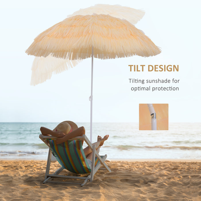 Hawaiian Beach Sun Umbrella - Wheat Color, Folding, Tilting, Crank-Operated Parasol for Patio and Garden - Ideal Sunshade for Outdoor Relaxation