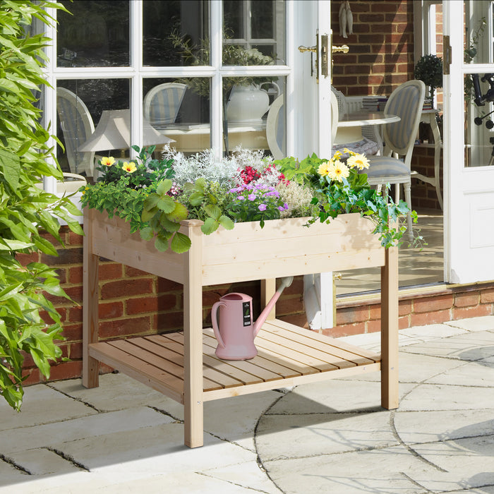 Elevated Wooden Garden Bed - Outdoor Planter Box with Storage Shelf for Planting Flowers & Herbs - Ideal for Patio, Deck, and Balcony Gardening