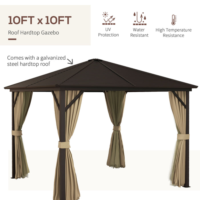 3x3m Hard Top Garden Gazebo - Aluminium Frame with Metal Roof, Netting, and Curtains - Canopy Shelter for Outdoor Lawn Spaces