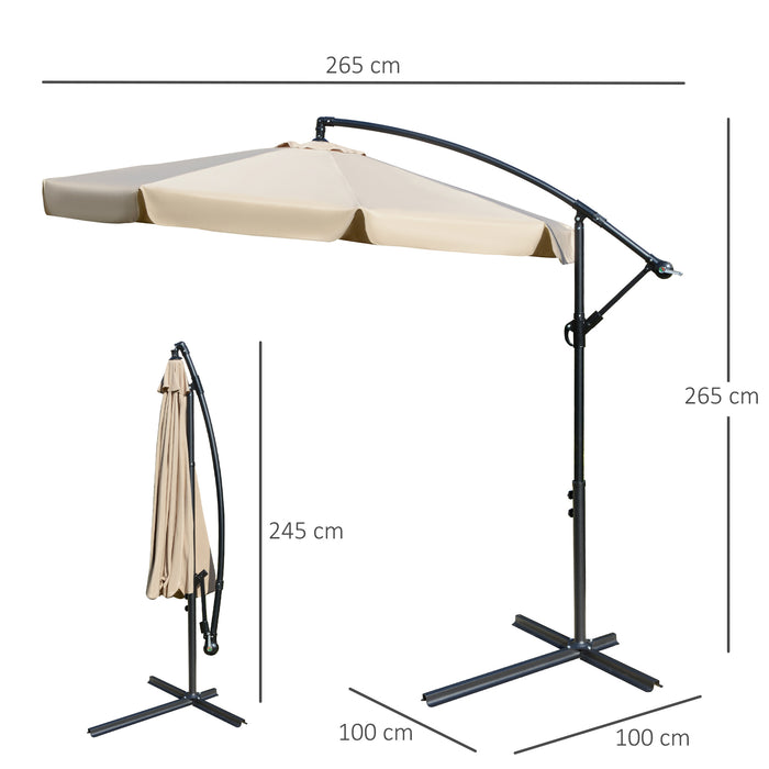 Cantilever Banana Parasol 2.7m - Outdoor Sun Umbrella with Crank Handle, Cross Base, in Light Brown - Ideal Hanging Sunshade for Patio, Garden, Poolside