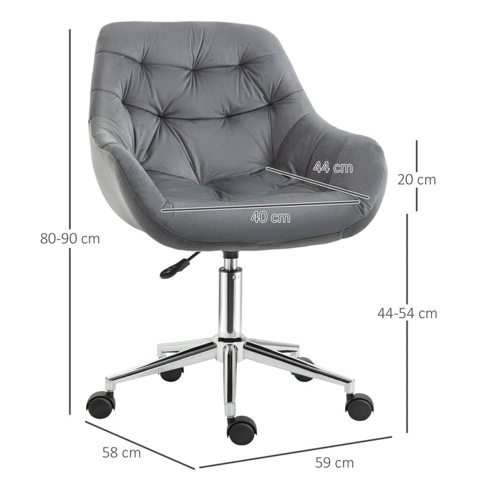 Ergonomic Velvet Home Office Chair - Comfy Adjustable Computer Desk Chair with Arm and Back Support - Ideal for Extended Work Sessions, Dark Grey