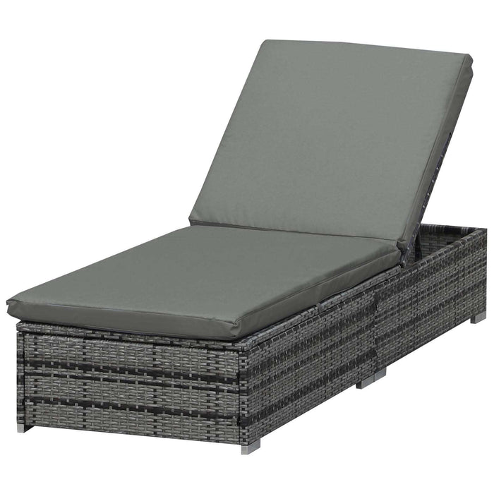 Adjustable Rattan Sun Lounger - Garden Recliner Bed Chair with Patio Wicker Design in Grey - Ideal for Outdoor Relaxation and Comfort