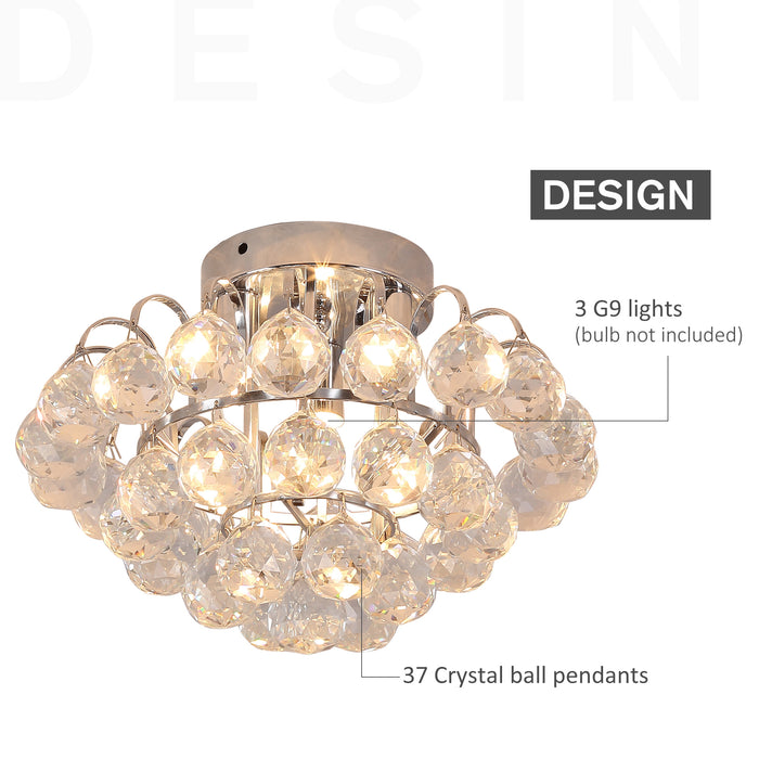 Crystal Ceiling Lamp Chandelier - Hallway Flush Mount Pendant with 3 Lights, 30cm Diameter, Elegant Silver Finish - Perfect Lighting Solution for Small Spaces