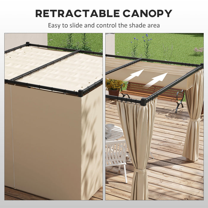 Retractable Pergola 3x3(m) with Curtains - Outdoor Garden Gazebo Shelter for Patio and Deck - Ideal for Grill Areas and Entertaining Guests, Beige