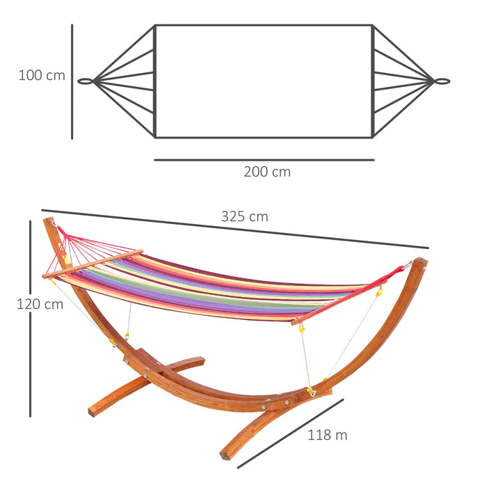 Outdoor Wooden Arc Hammock Stand - Sturdy Multi-Color Patio Swing for Relaxation - Ideal for Garden Lounging and Backyard Comfort