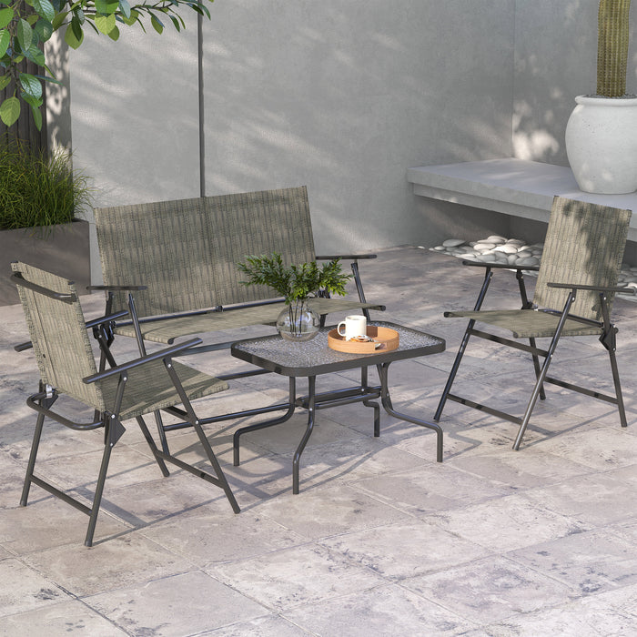 Outdoor Patio Ensemble - 4-Piece Set with Breathable Mesh Fabric Chairs and Loveseat, Glass Top Table - Ideal for Garden and Relaxation Spaces