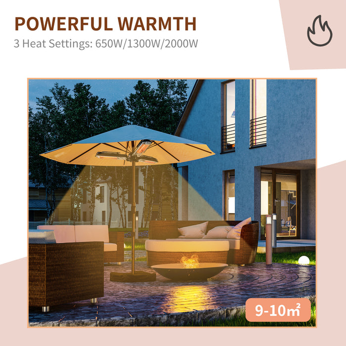 Electric Umbrella Parasol Infrared Heater - 2000W, Mounted, Gazebo Compatible, for Outdoor Patios - Ideal for Weatherproof Al Fresco Comfort