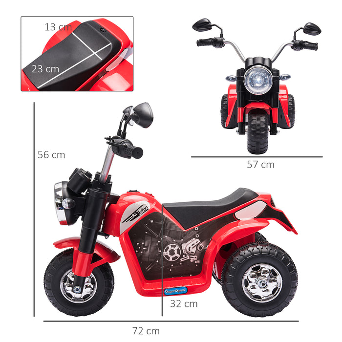 Kids Electric Motorcycle with 3 Wheels - Rechargeable 6V Battery-Powered Ride-On Toy, Horn & Headlights - Ideal for Toddlers 18-36 Months, Red Motorbike