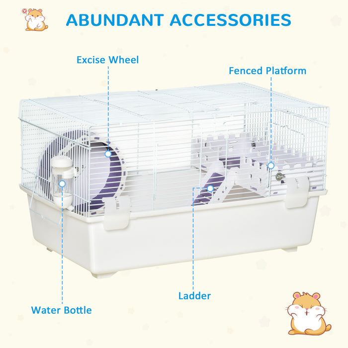 Two-Tier Gerbil Haven Cage - Multi-Storey Small Animal Habitat with Exercise Wheel, Water Bottle & Ladder - Ideal for Hamsters & Rodents