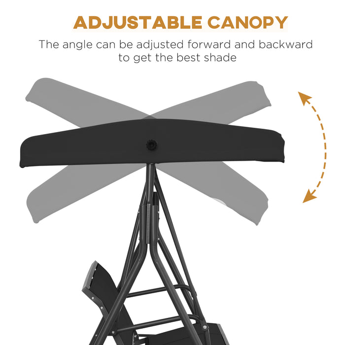 Garden Patio Swing Seat - 3-Person Outdoor Chair with Adjustable Canopy, Black - Perfect Relaxation Spot for Backyard Comfort