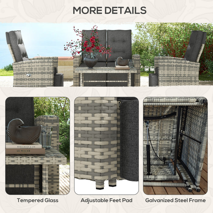 Rattan 4-Piece Outdoor Set - Garden Sofa Sectional with Glass Top Table, Light Grey - Perfect for Yard & Poolside Lounging