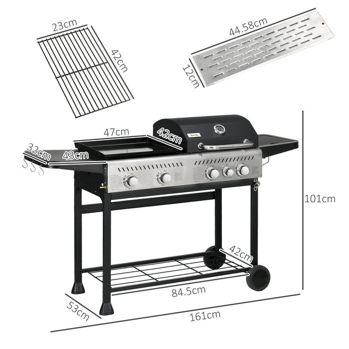 15 kW Gas BBQ Grill and Plancha with Side Burner - High-Power Outdoor Cooking Station, Black Finish - Perfect for Grilling Enthusiasts and Backyard Chefs