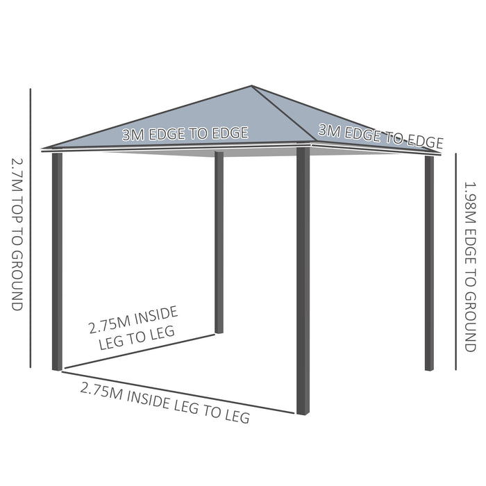 Garden Pavilion Gazebo Canopy - 3m Aluminum Party Tent with Curtains and Netting Sidewalls, Grey - Perfect for Patio Shelter and Outdoor Celebrations