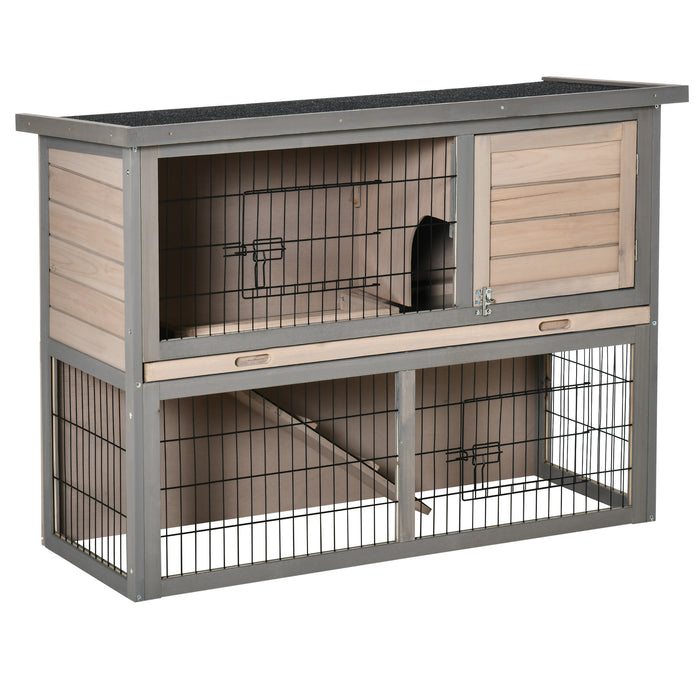 Bunny Haven Hutch - Small Animal Cage with Easy-Clean Sliding Tray, Outdoor Run, and Accessible Top, Includes Ramp - Ideal for Indoor/Outdoor Rabbit Care, Grey, 108x45x78cm