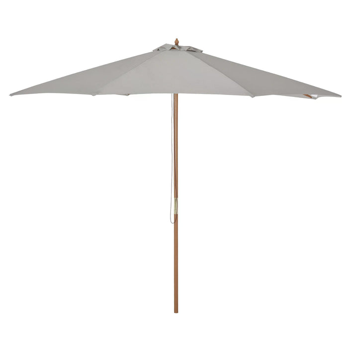 3M Fir and Bamboo Garden Parasol - Wooden Outdoor Umbrella with Grey Canopy Sun Shade - Ideal for Patio and Backyard Comfort