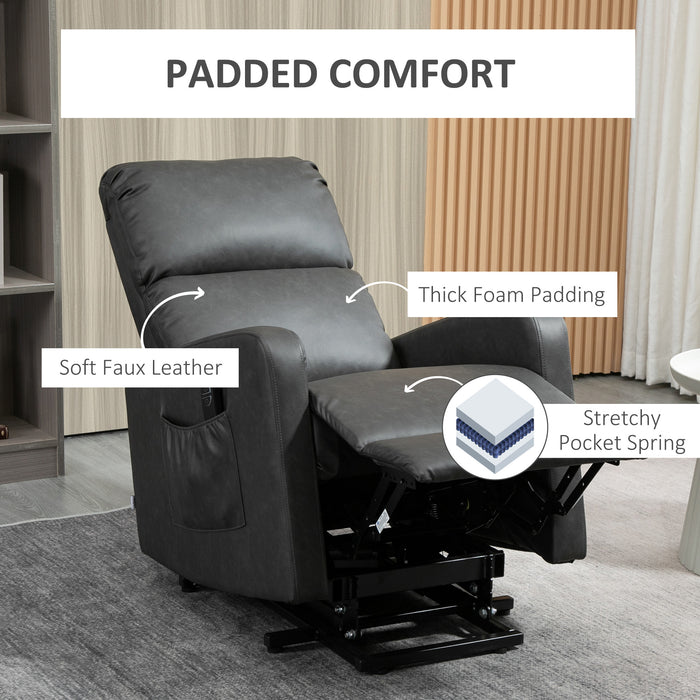 ElderEase 7000 Lift Chair - PU Leather Upholstered Reclining Chair with Remote Control and Side Pockets - Comfortable Living Room Furniture for Seniors and Mobility-Challenged Individuals