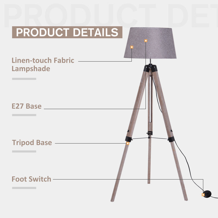 Adjustable Wooden Tripod Floor Lamp - Free Standing Bedside Lighting with E27 Bulb Compatibility - Ideal for Cozy Reading and Room Ambiance